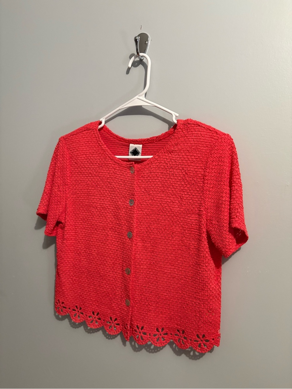 Vintage California Concepts Button-Front Short Sleeve Top Coral Cut Out Retro - Picture 4 of 15